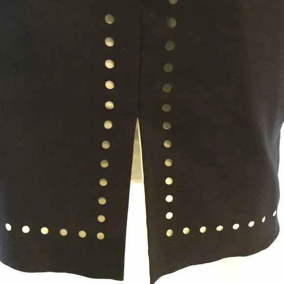 SPANNER Lined Midi Skirt w Circle Cut-outs Black + Green Size 4 - Picture 3 of 5